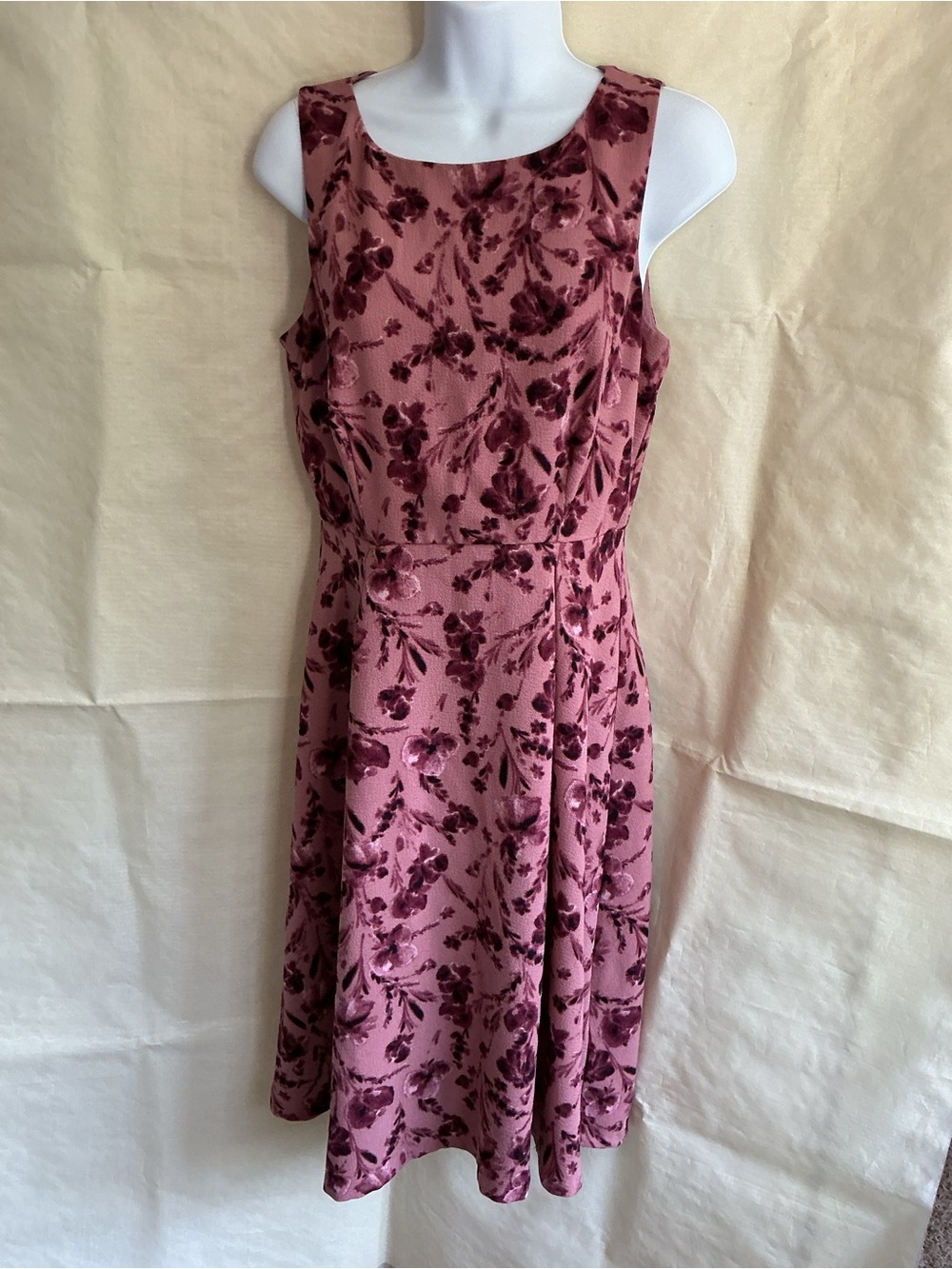Elle Dusty Rose and Burgundy Floral Sleeveless A-Line Dress